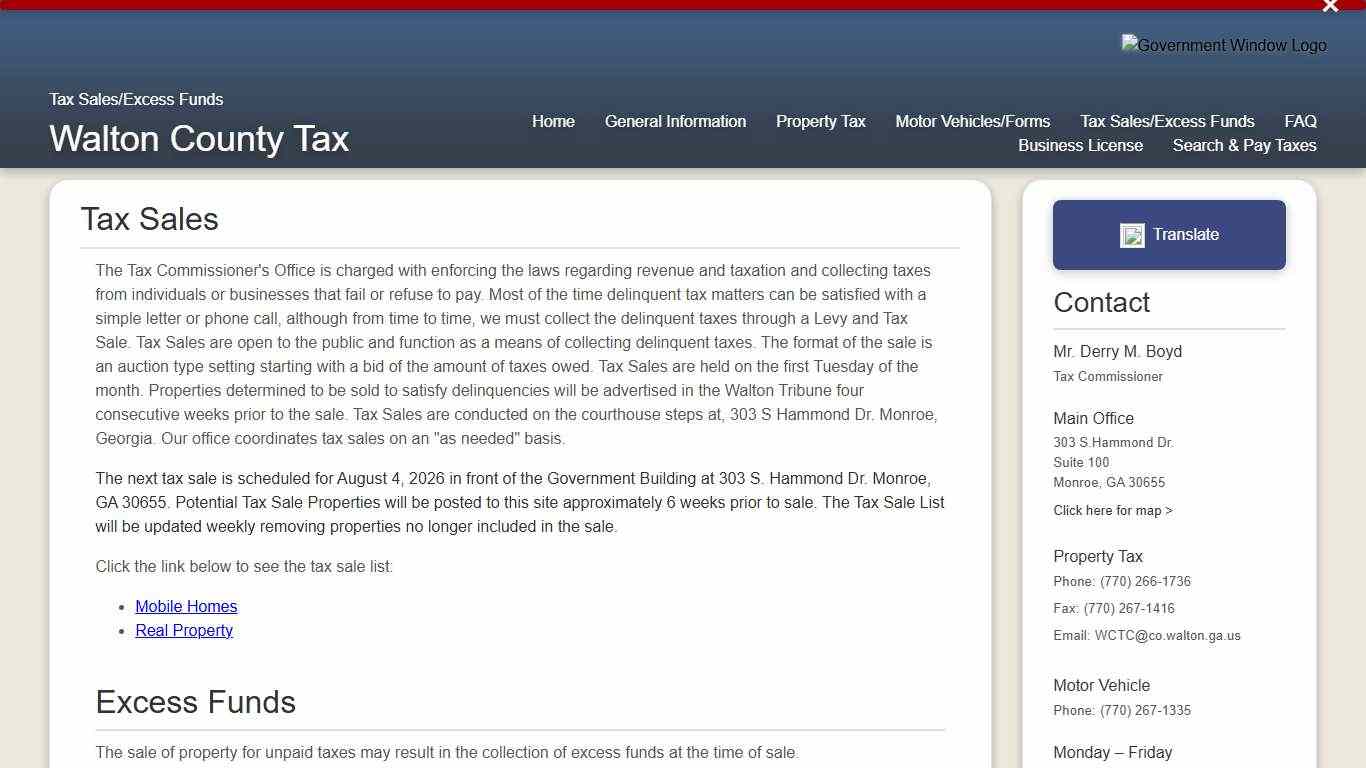 Walton County Tax|Tax Sales/Excess Funds